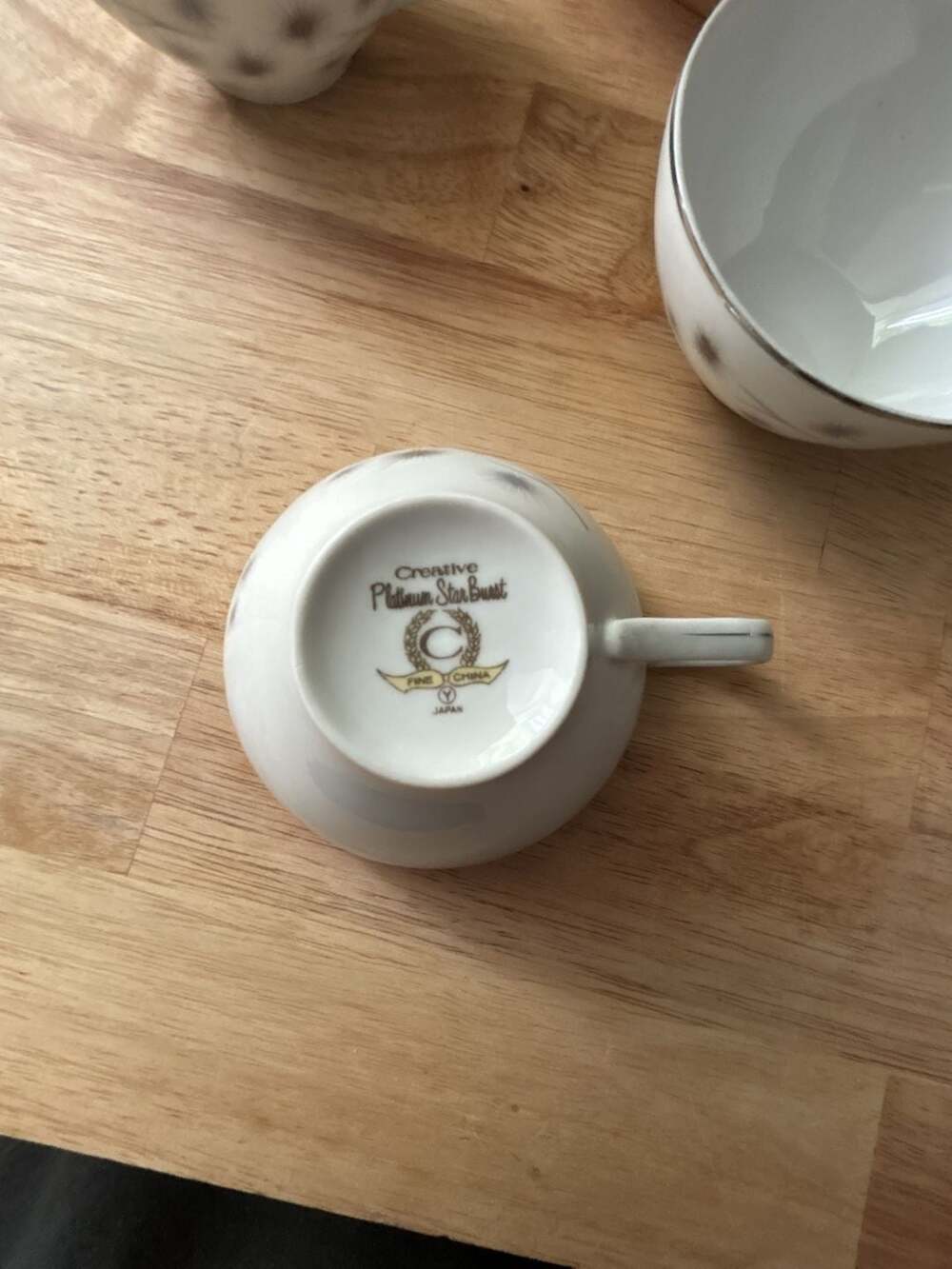 Vintage Creative Fine China Platinum Starburst Teacups Set of 5